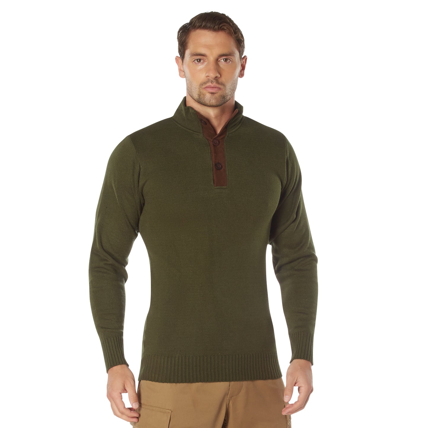 Rothco 3-Button Sweater with Suede Accents