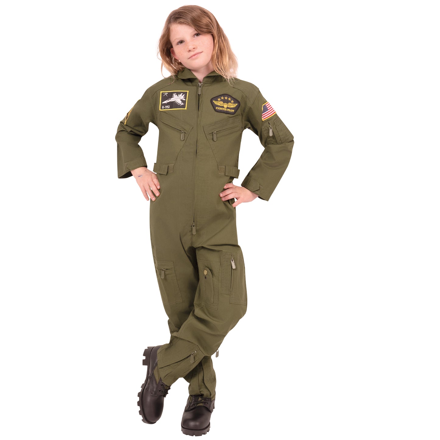 Rothco Kid Flight Coverall With Patches - Olive Drab