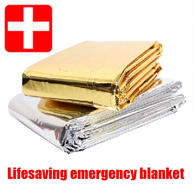 Emergency Blanket Outdoor Survive First Aid Rescue Kit Windproof Waterproof Foil Thermal Blanket for Camping Hiking