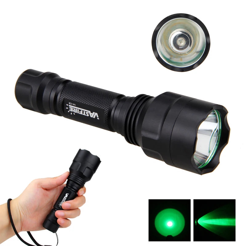 Tactical 2500lm White Green/Red Light Flashlight Hunting Light Torch+Scope Mount +Pressure Switch+18650 Battery+Charger