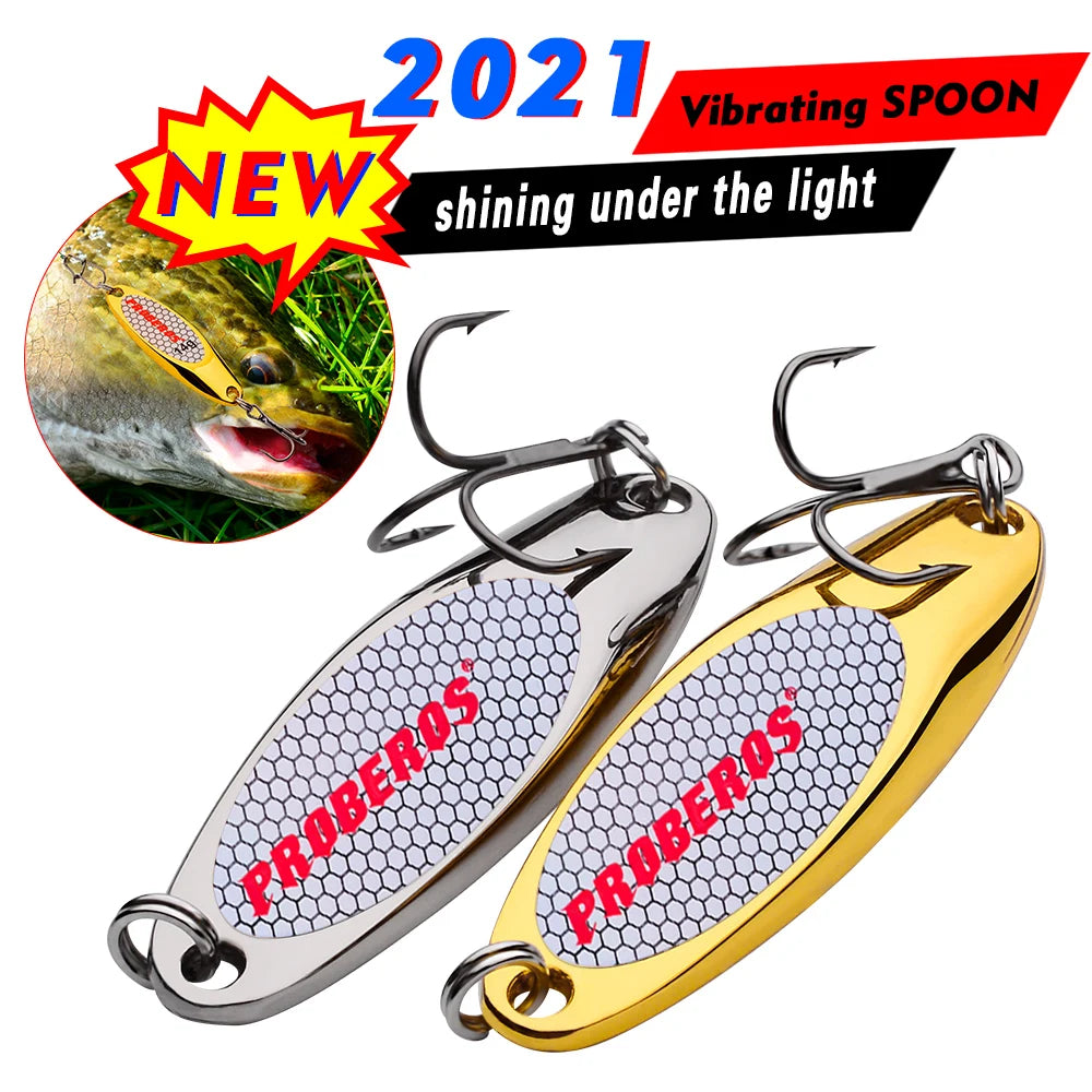 PRO BEROS Metal Spoon Lure 3g-40g Jigs Bass Baits Silver/Gold VIB Fishing Lure 8#-2# Hook Jigging Baits Fishing Tackle Tackle