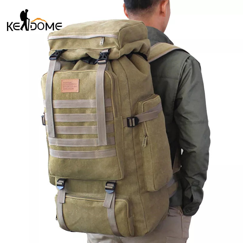 60 L Kendome Multifunctional Canvas Tactical Backpack - Waterproof Outdoor Sports and Military Bag