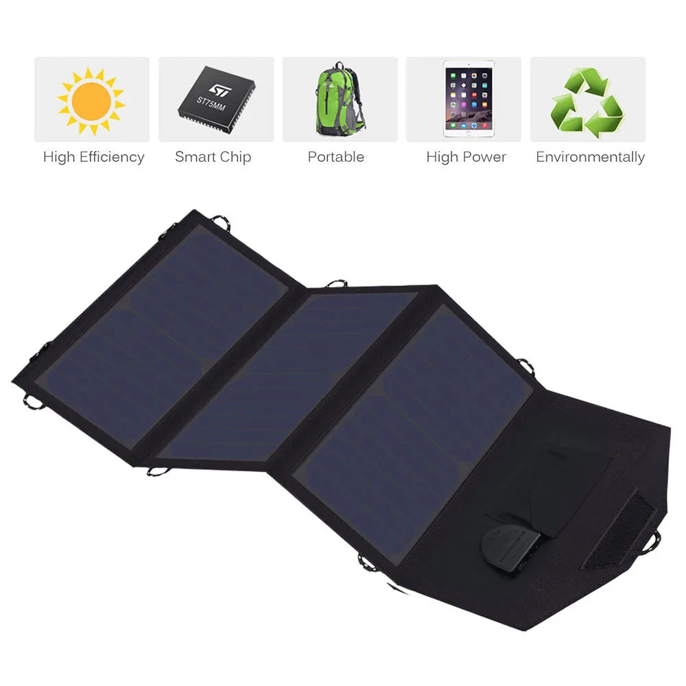 ALLPOWERS 18V 21W Solar Charger Solar Panel Waterproof Foldable Solar Power Bank for 12v Car Battery Mobile Phone Outdoor Hiking