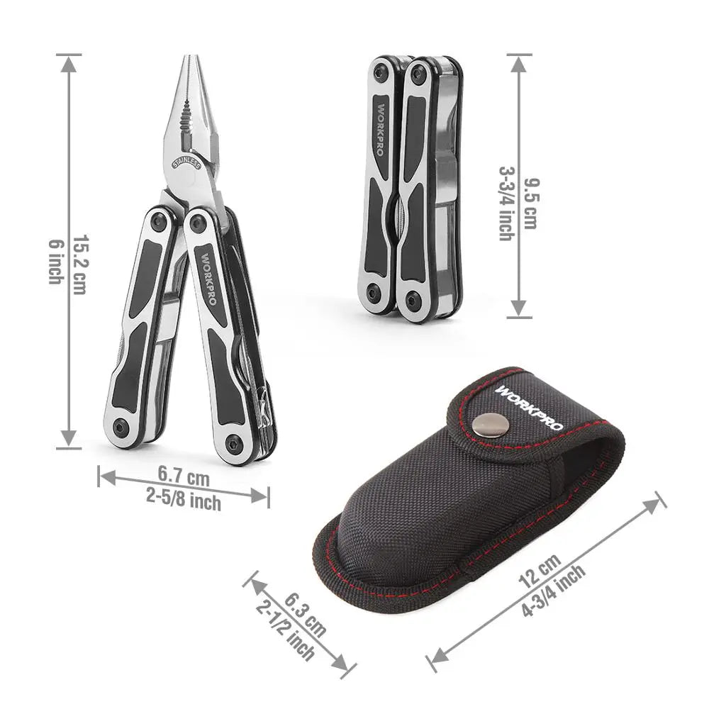 WORKPRO 15 in 1 Multi Plier Stainless Steel Multitool Wire Stripper Crimping Tool Utility Tools for Camping Survival Hiking