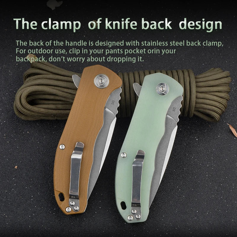 CH 3504 Heavy Duty Outdoor Knife Hunting Survival Camping G10 Handle Material High Carbon D2 Steel Thumb Stud Pocket Clip EDC