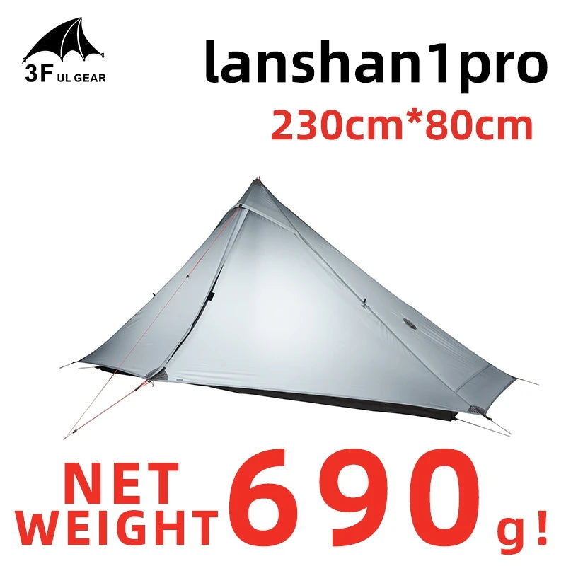 3F UL GEAR Lanshan 1 Pro Outdoor Tent 1 Person 3-4 Season Ultralight Hiking Camping  Professional 20D Rodless tent