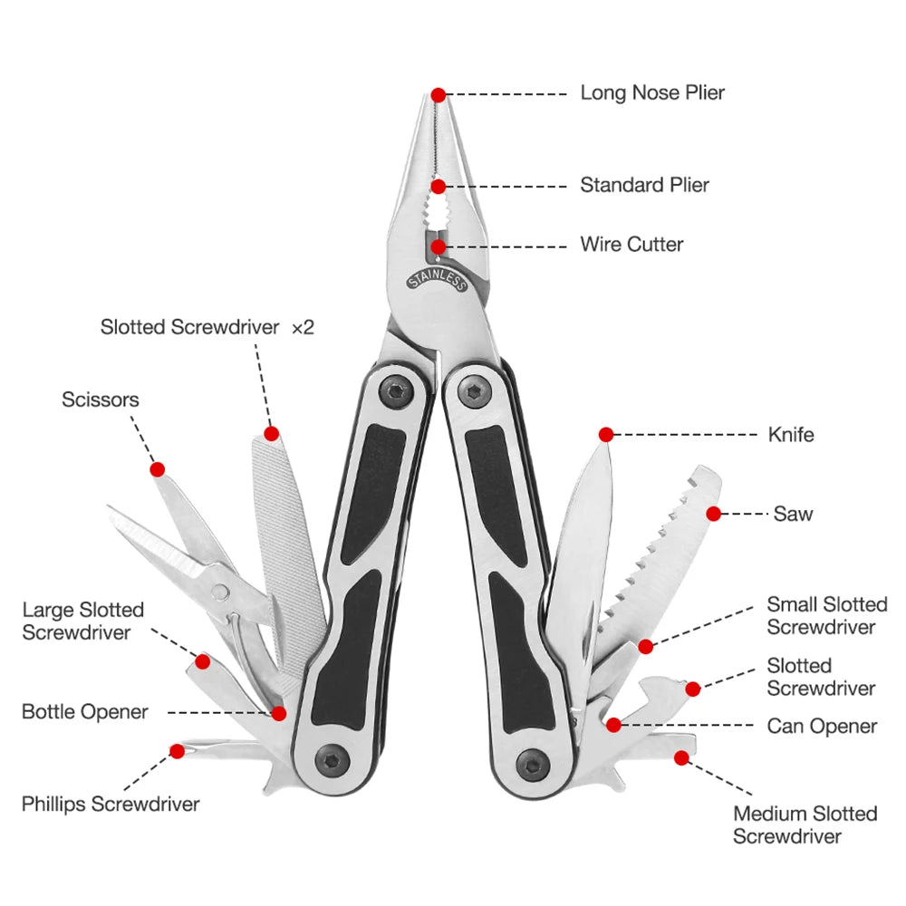 WORKPRO 15 in 1 Multi Plier Stainless Steel Multitool Wire Stripper Crimping Tool Utility Tools for Camping Survival Hiking