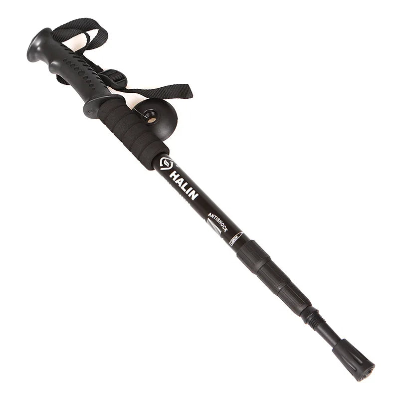 Alloy Hiking Pole Walking Stick 4-Section Alpenstock Straight Grip Handle