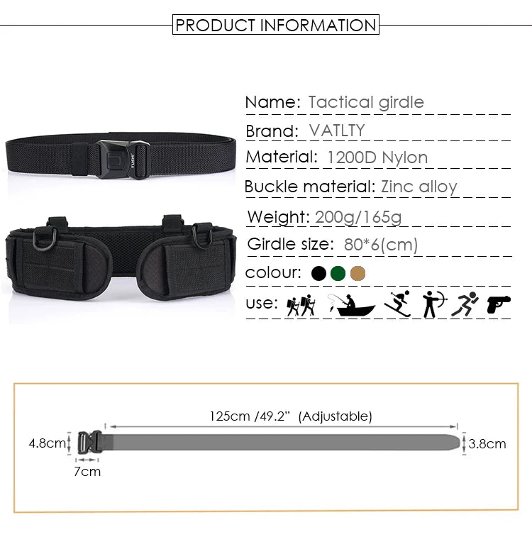 VATLTY New Tactical Belt Molle for Men Metal Buckle Strong Nylon Military Belt Outdoors Waistband Girdles Male