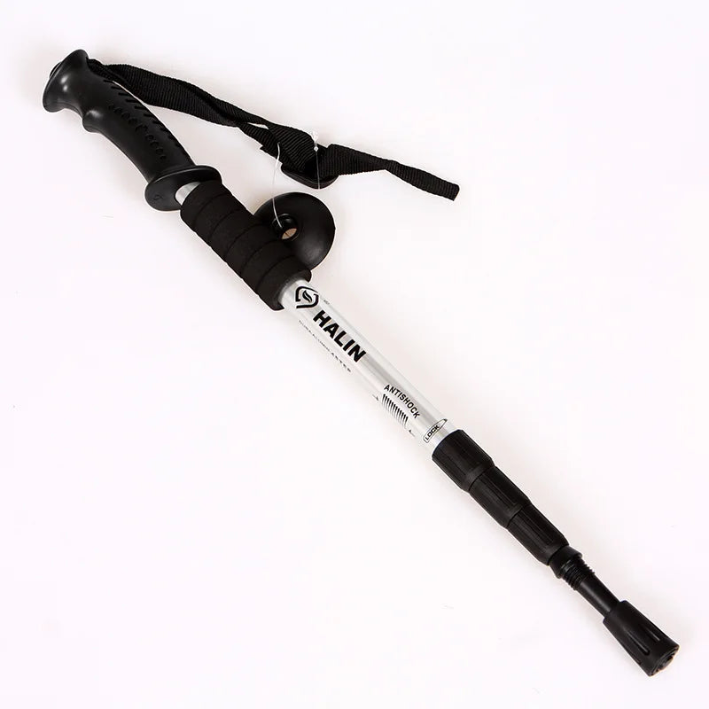 Alloy Hiking Pole Walking Stick 4-Section Alpenstock Straight Grip Handle