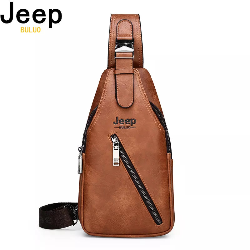JEEP BULUO Travel Hiking Cross Body Messenger bags Men's Large Capacity Chest Sling Bag Solid Men Split Leather Bag New