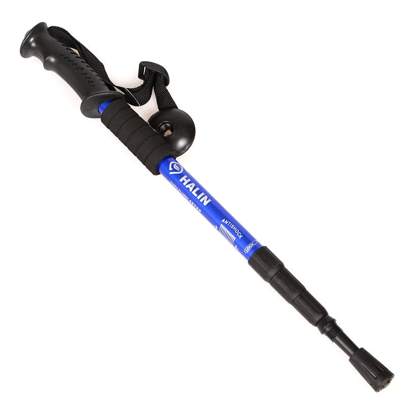 Alloy Hiking Pole Walking Stick 4-Section Alpenstock Straight Grip Handle