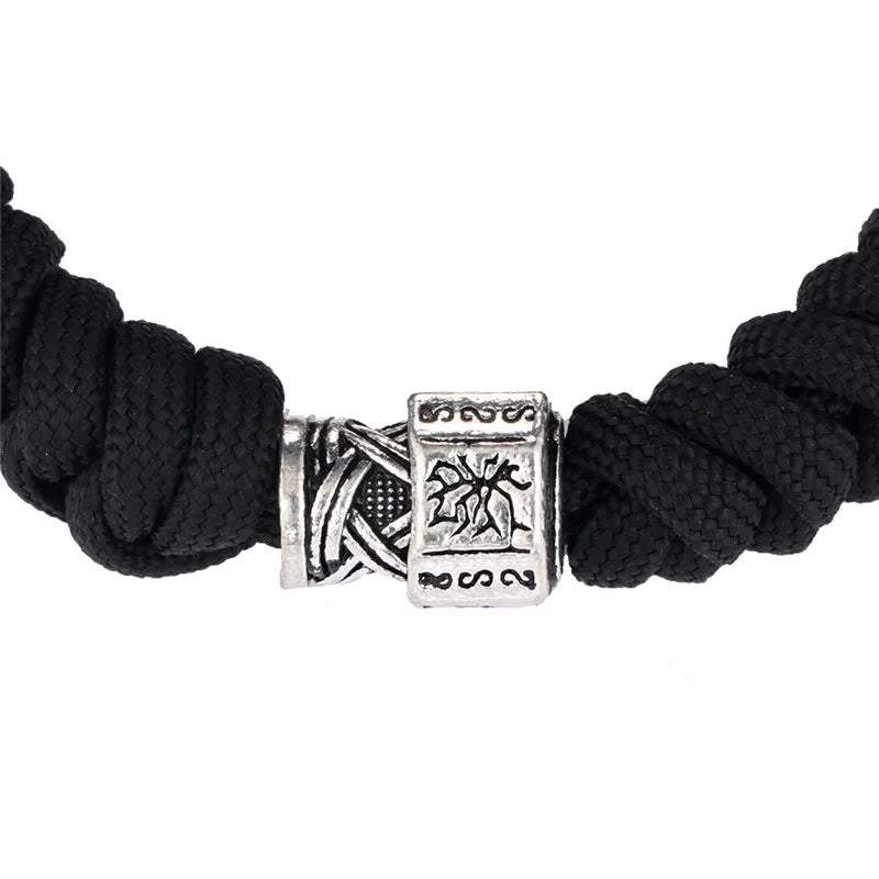 MKENDN New Arrival Mens Viking Runes Celtics Beads Black Seven-core umbrella rope Survival Bracelet Jewelry Friendship Gifts