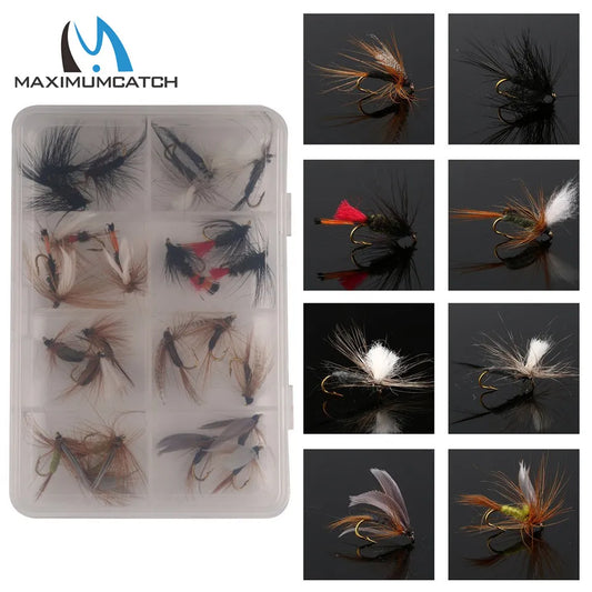 Maximumcatch 12/18/24/60 Pieces Mixed Dry Flies Pack/set Feather Bait Hook Fly Flies Fish Hook Lures Fishing Flies