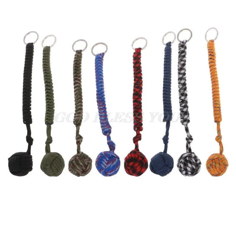 Outdoor Security Protection Black Monkey Fist Steel Ball Bearing Self Defense Lanyard Survival Key Chain Drop Shipping