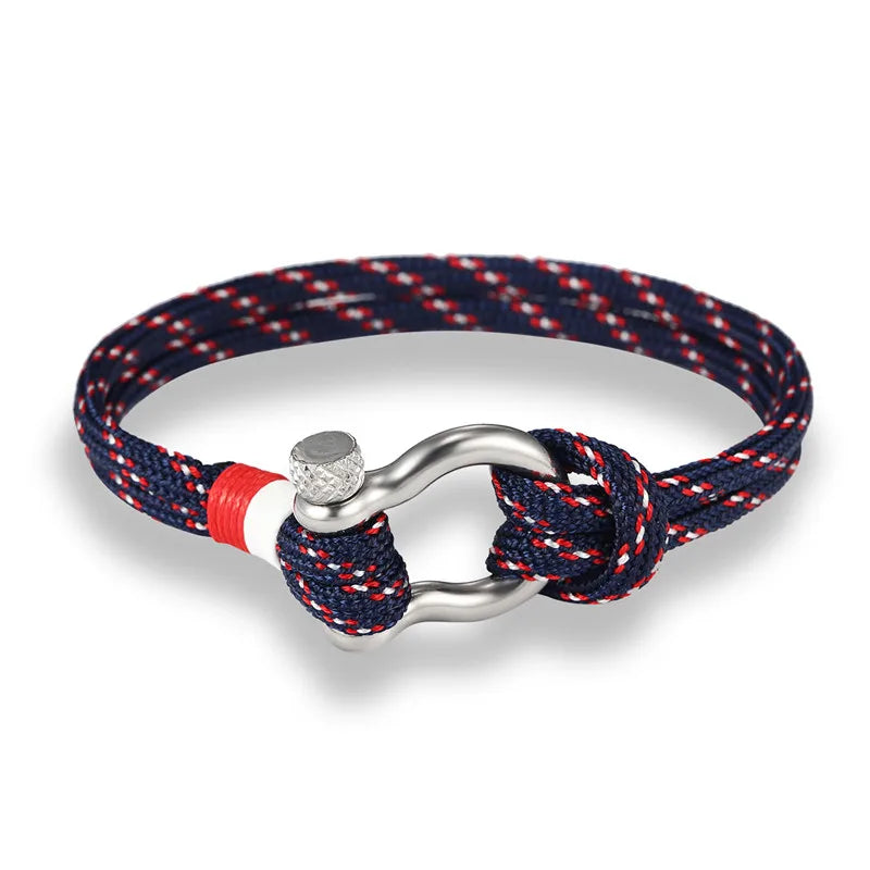 New Arrival Fashion Jewelry Navy Style Sport Camping Parachute Cord Survival Bracelet Men with Stainless Steel Shackle Buckle