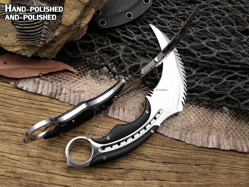 LCM66 Mirror light scorpion claw knife outdoor camping jungle survival battle karambit Fixed blade hunting knives self defense