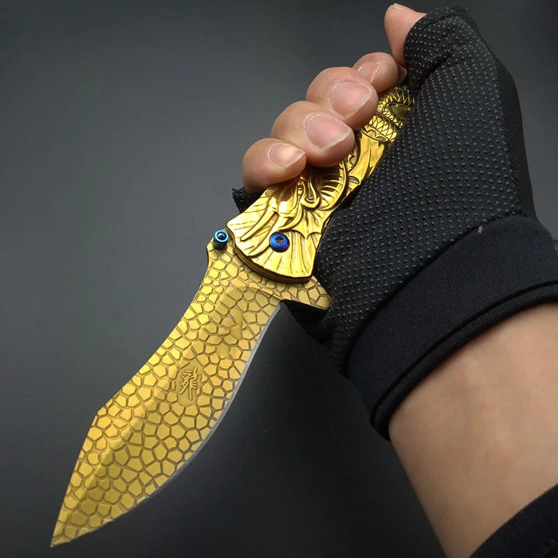 Gold Fly Dragon Tactical knife Wilderness survival tools All steel Outdoor knives Hiking Camping Hunting knives blade nice work