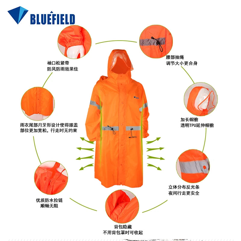 BlueField Outdoor Raincoat Backpack Cover One-piece Raincoat Poncho Rain Cape Outdoor Hiking Camping Jackets Unisex Rain Gear