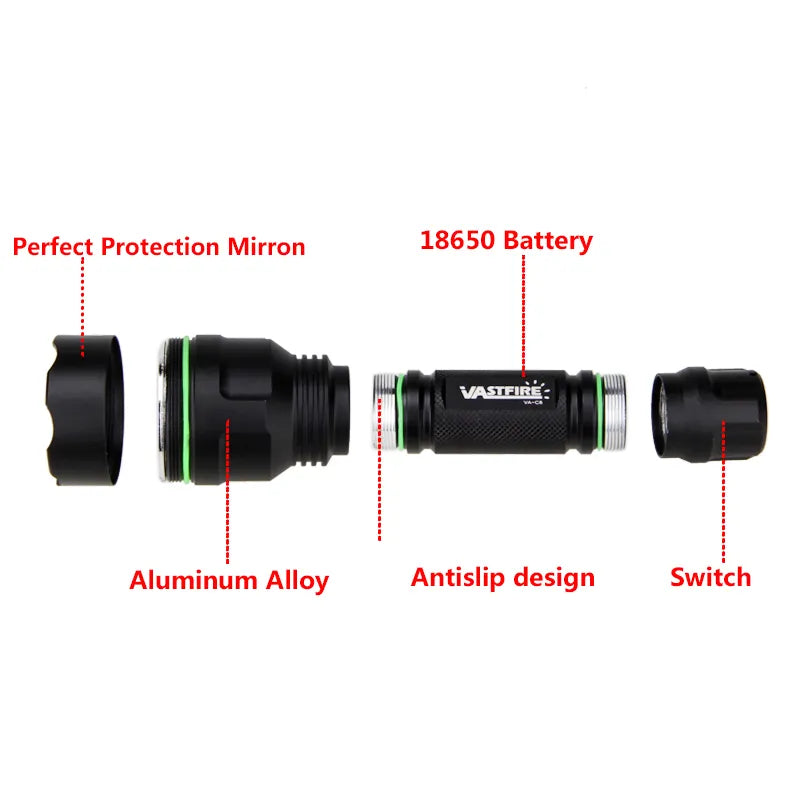 Tactical Light Green/Red/White LED Hunting Flashlight Torch 1-Mode Lamps Light by 18650 Battery No Battery