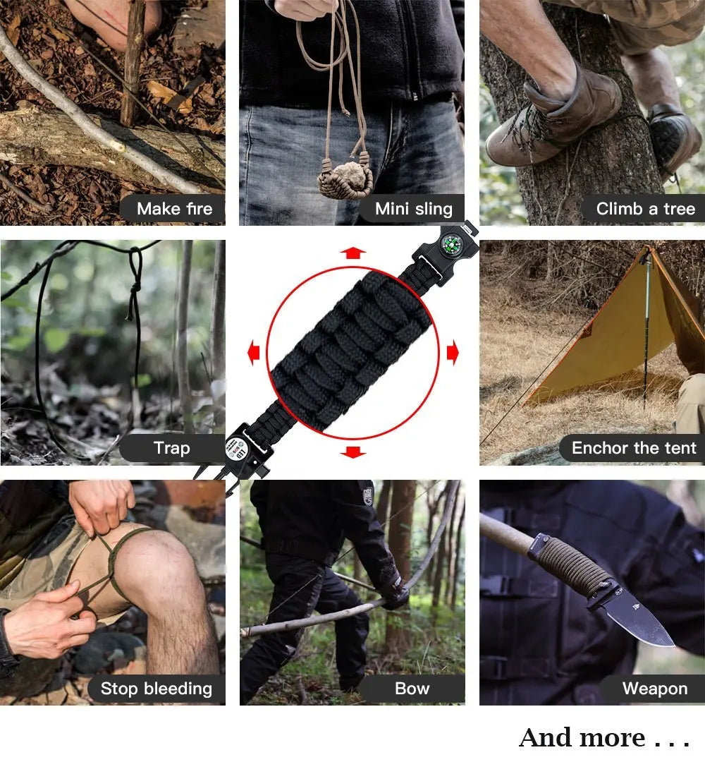 Camping Paracord Braided Rope Multifunctional SOS LED lights Survival Whistle Compass Bracelet EDC Tool For outdoor camping tool