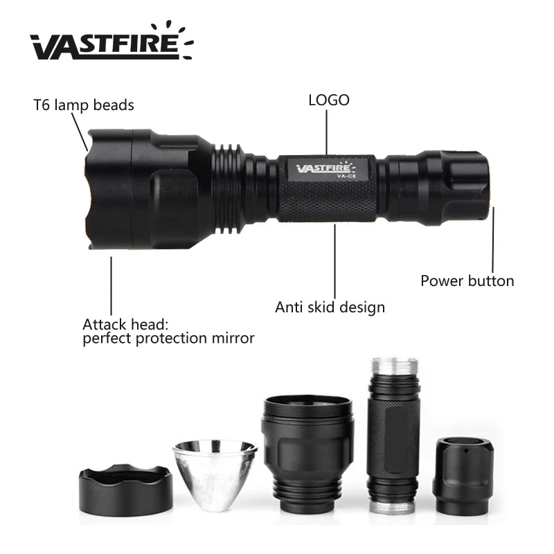 Tactical 2500lm White Green/Red Light Flashlight Hunting Light Torch+Scope Mount +Pressure Switch+18650 Battery+Charger