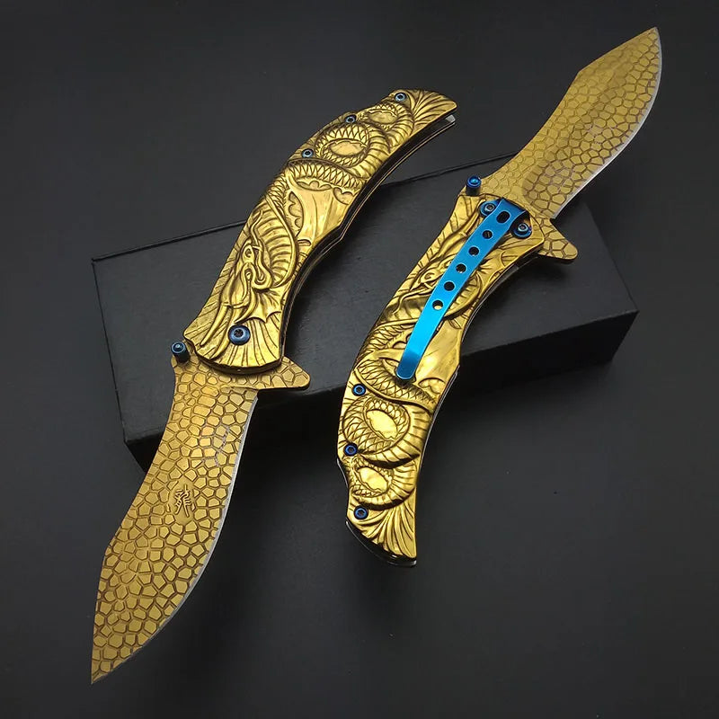 Gold Fly Dragon Tactical knife Wilderness survival tools All steel Outdoor knives Hiking Camping Hunting knives blade nice work