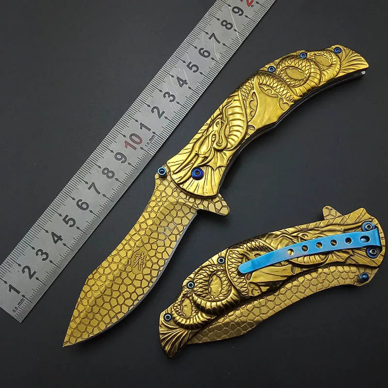 Gold Fly Dragon Tactical knife Wilderness survival tools All steel Outdoor knives Hiking Camping Hunting knives blade nice work