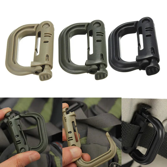 Attach Plasctic Shackle Carabiner D-ring Clip Molle Webbing Backpack Buckle Snap Lock Grimlock Camp Hike Mountain climb Outdoor