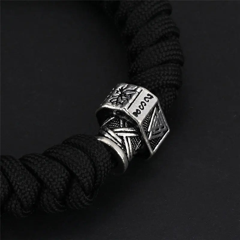 MKENDN New Arrival Mens Viking Runes Celtics Beads Black Seven-core umbrella rope Survival Bracelet Jewelry Friendship Gifts