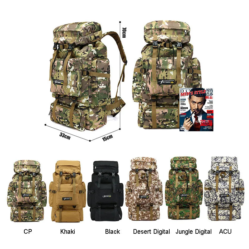 70L Large Capacity Tactical Bag Military Backpack Men Outdoor Sport Mountaineering Hiking Bags Rucksack Army Travel Backpack