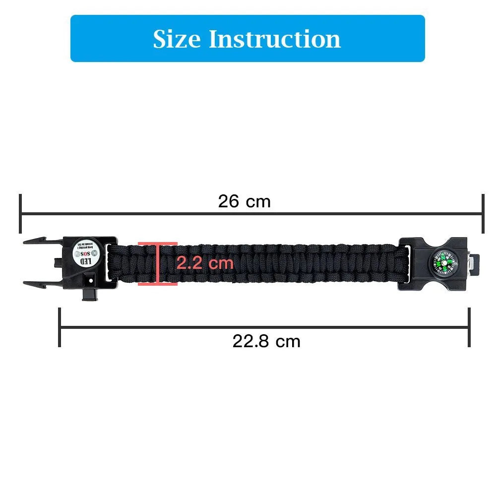 Camping Paracord Braided Rope Multifunctional SOS LED lights Survival Whistle Compass Bracelet EDC Tool For outdoor camping tool