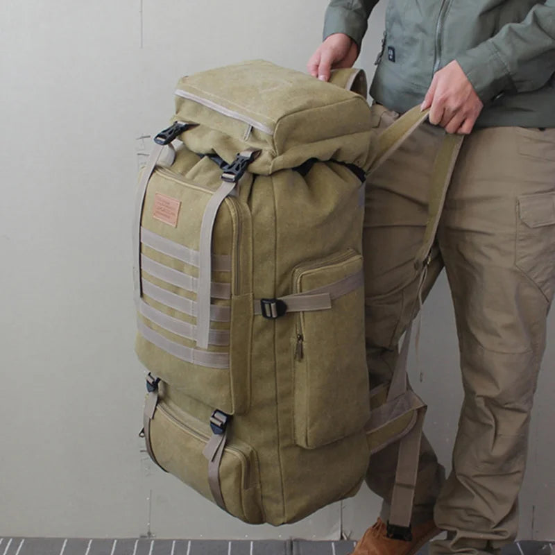 60 L Kendome Multifunctional Canvas Tactical Backpack - Waterproof Outdoor Sports and Military Bag