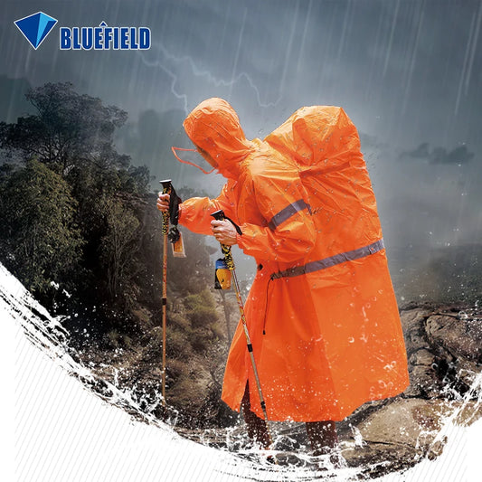 BlueField Outdoor Raincoat Backpack Cover One-piece Raincoat Poncho Rain Cape Outdoor Hiking Camping Jackets Unisex Rain Gear