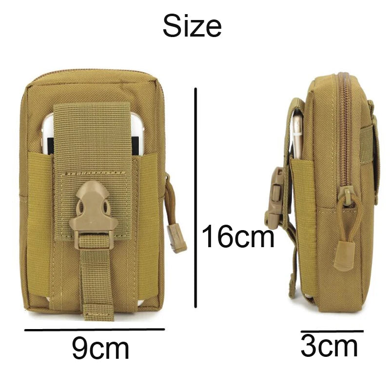 Unisex Mini Waterproof 600D Nylon Tactical MOLLE Waist Pack - Outdoor Camping Belt Pouch for 5.5" Phone