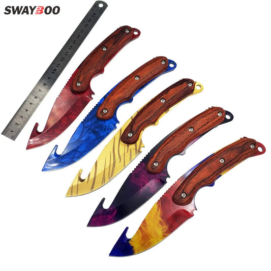 Swayboo Real CSGO Gut Knife Counter Strike Fixed Blade Sharp Wooden Handle Tactical Camping Survival Knives Nylon Sheath