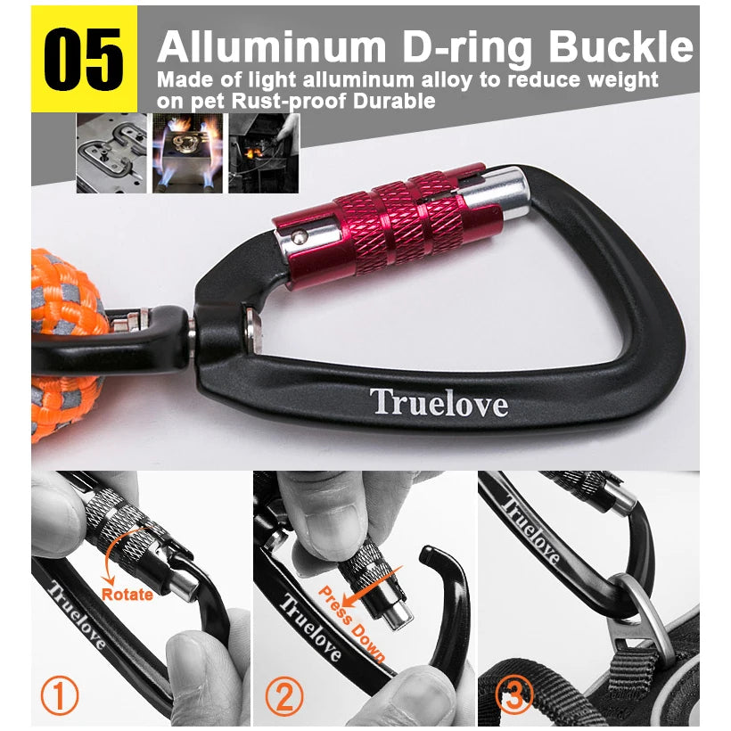 TrueLove Dog Pet Leash Nylon with Reflective Aluminum -Alloy Hook Stainless Steel D-ring Neoprene Handle walking hiking TLL2571