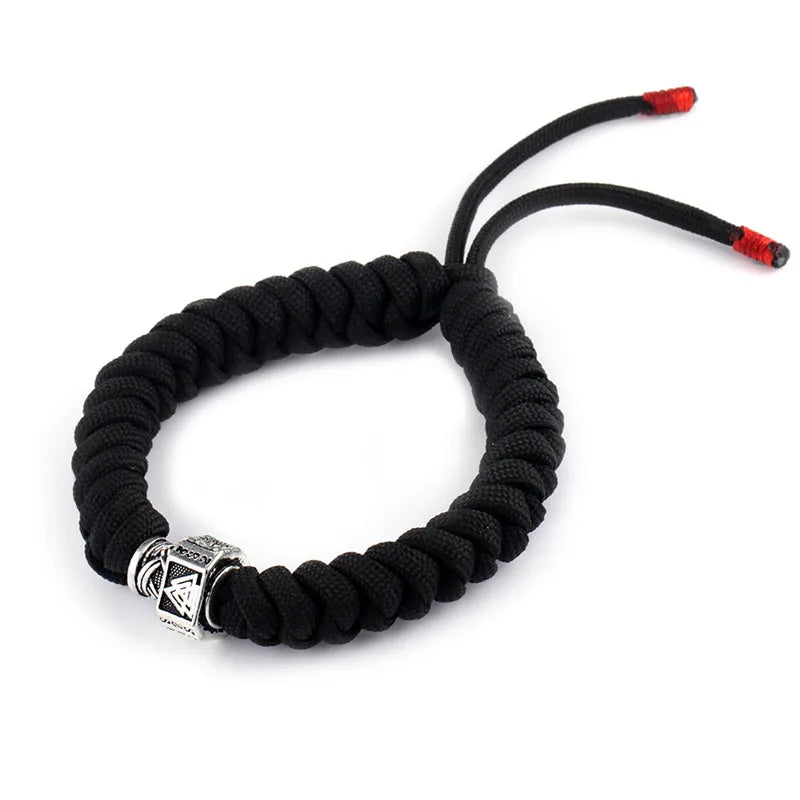 MKENDN New Arrival Mens Viking Runes Celtics Beads Black Seven-core umbrella rope Survival Bracelet Jewelry Friendship Gifts