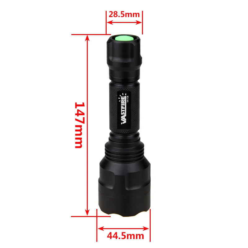 Tactical Light Green/Red/White LED Hunting Flashlight Torch 1-Mode Lamps Light by 18650 Battery No Battery