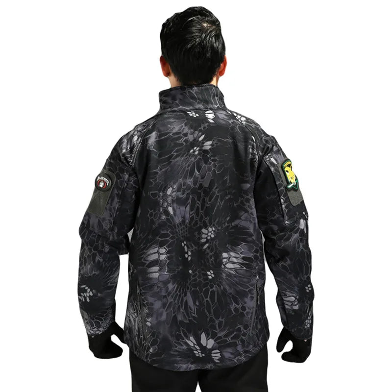 MEGE Men Fashion Military Hunt windcheater Jacket Tactical Sharkskin Softshell Standcollar Fleece coats Army Camouflage Clothing