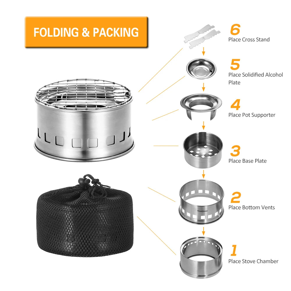 TOMSHOO Camping Wood Stove Windproof Wood Burning Stove Portable Outdoor Folding Stove for Backpacking Survival Cooking Picnic
