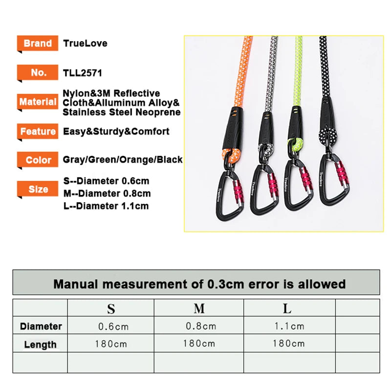 TrueLove Dog Pet Leash Nylon with Reflective Aluminum -Alloy Hook Stainless Steel D-ring Neoprene Handle walking hiking TLL2571