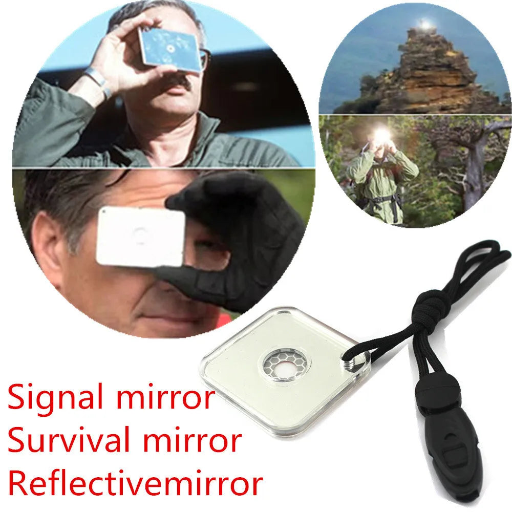 Outdoor Survival Tool Mirror Emergency Kit Reflective Survival Signal Mirror with Whistle Camping Equipment for Long Distance