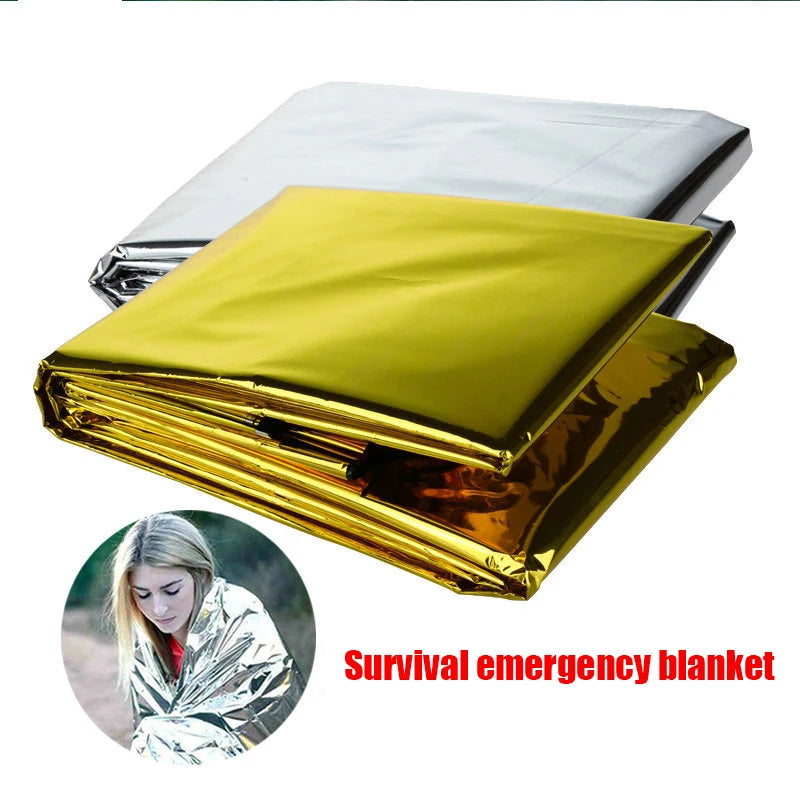 Emergency Blanket Outdoor Survive First Aid Rescue Kit Windproof Waterproof Foil Thermal Blanket for Camping Hiking