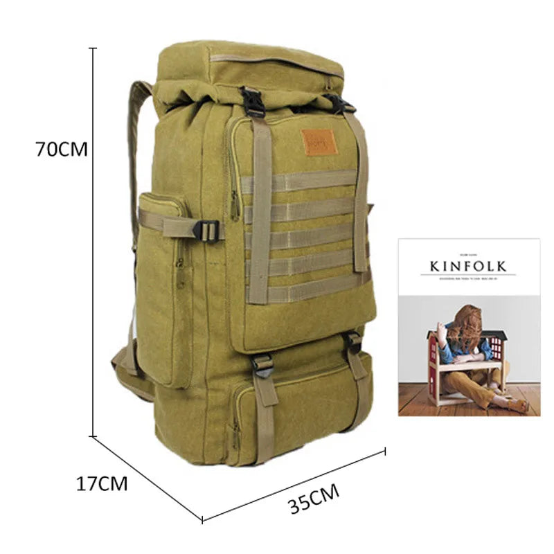 60 L Kendome Multifunctional Canvas Tactical Backpack - Waterproof Outdoor Sports and Military Bag