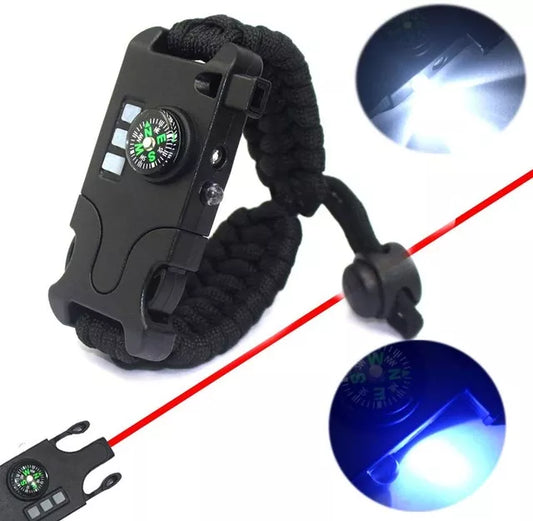 Survival Paracord Bracelet Tactical Emergency Gear Kit With Laser Infrared SOS LED Flashlight UV Lamp Compass Rescue Whistle
