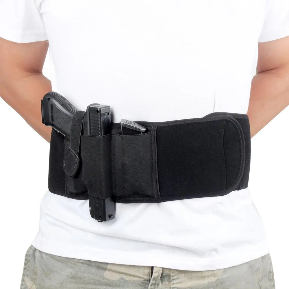 Kosibate Tactical Belly Band Concealed Carry Gun Holster Left/Right-hand Universal Invisible Elastic Waist Pistol Holster Girdle