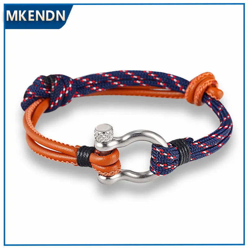 New Arrival Fashion Jewelry Navy Style Sport Camping Parachute Cord Survival Bracelet Men with Stainless Steel Shackle Buckle