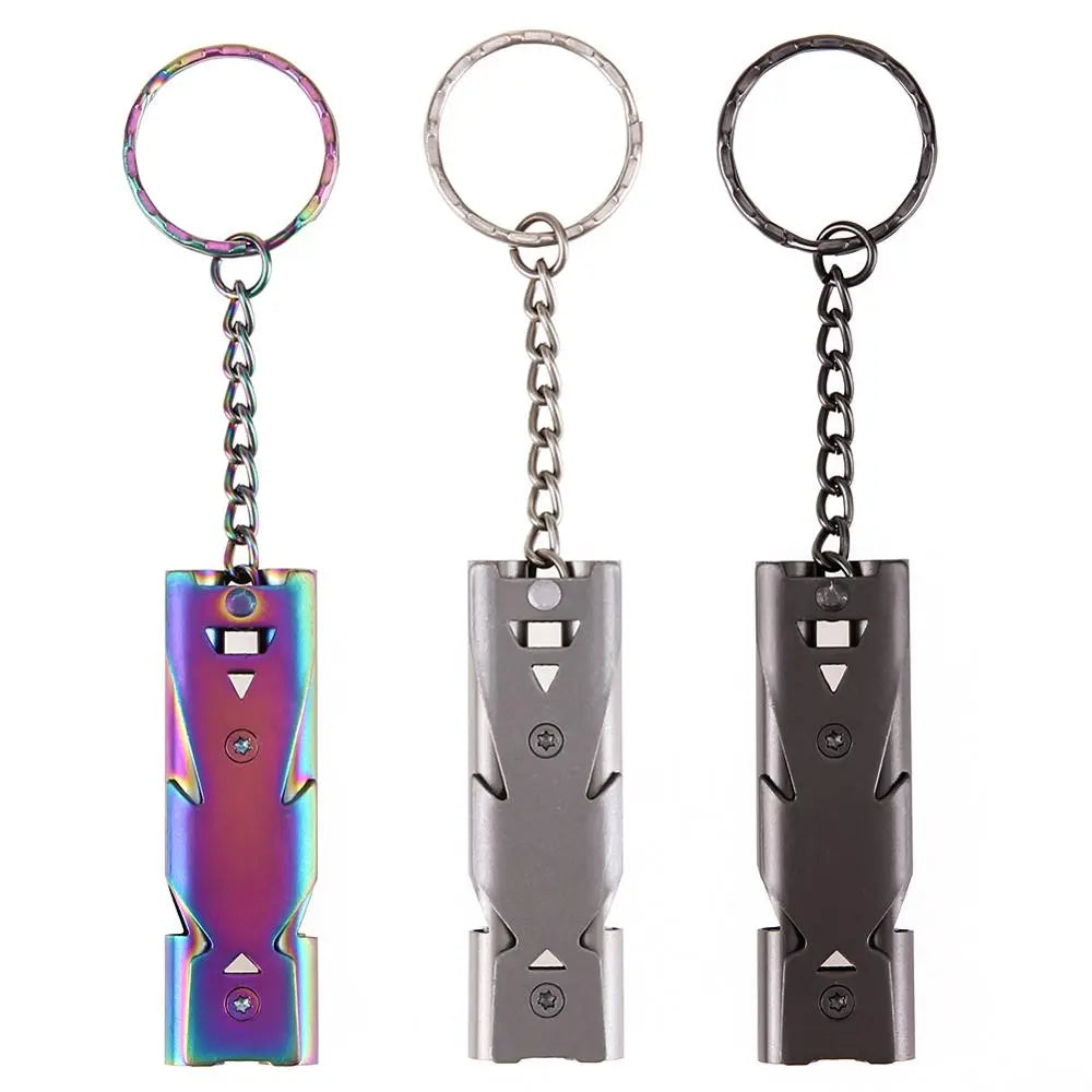 Stainless Steel Whistles Double Pipe High Decibel Emergency Survival Whistle Keychain Cheerleading Whistle for Outdoor Camping