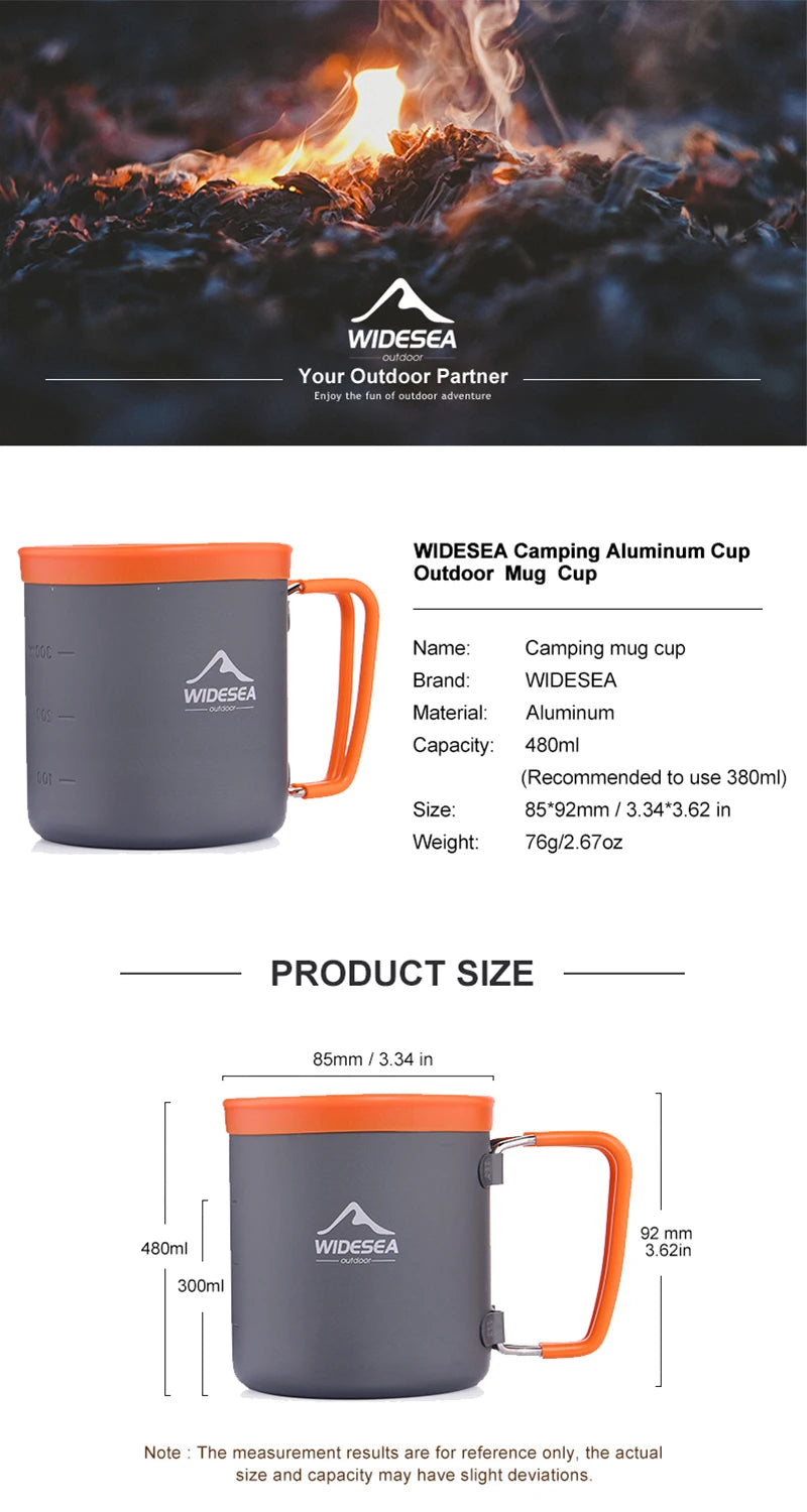 Widesea Camping Aluminum Cup Outdoor Mug Tourism Tableware Picnic Cooking Equipment Tourist Coffee Drink Trekking Hiking